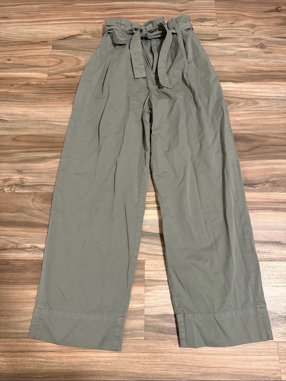 Everlane The Paperbag Pant Organic Cotton Stretch Wide Leg High Rise Olive S